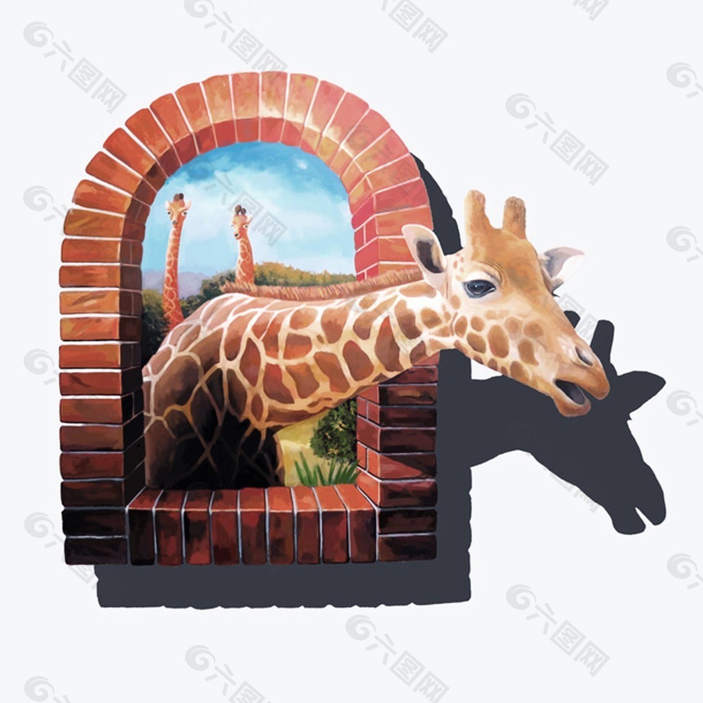 3D长颈鹿墙绘