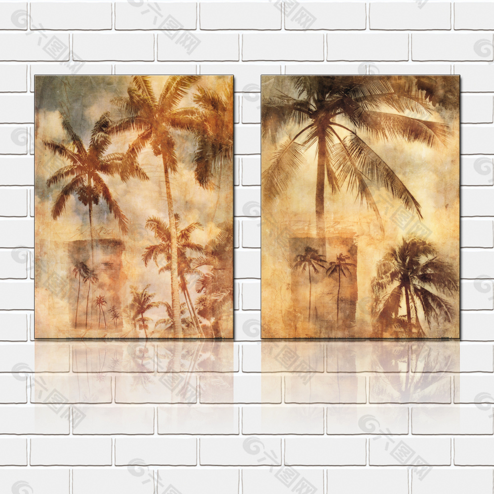 复古椰树壁画