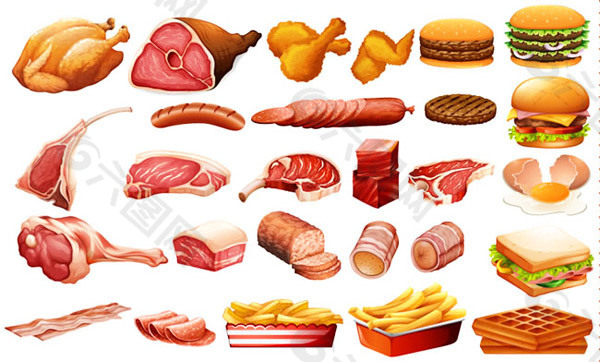 肉制品和快餐设计矢量素材下载