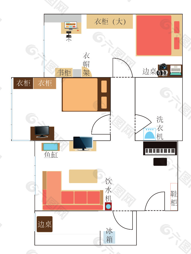 居室户型家具布置平面简易图