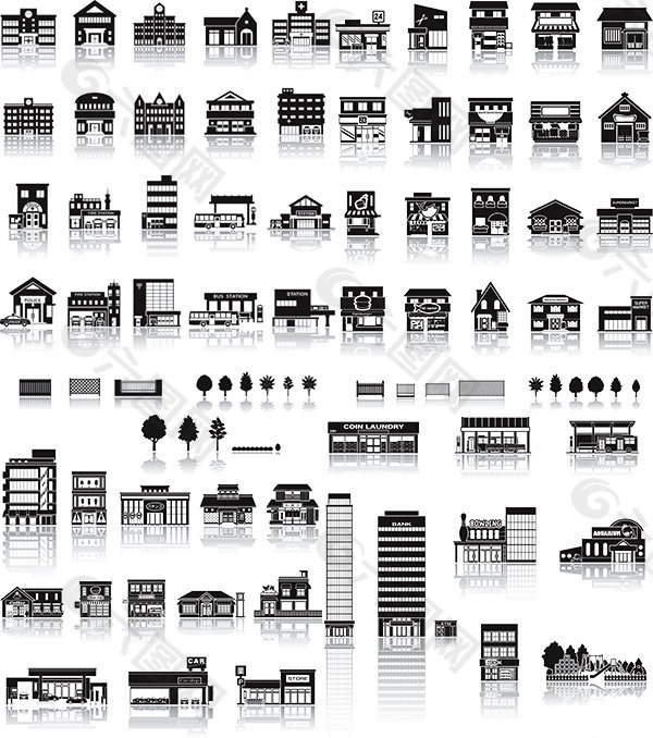 黑白建筑矢量素材