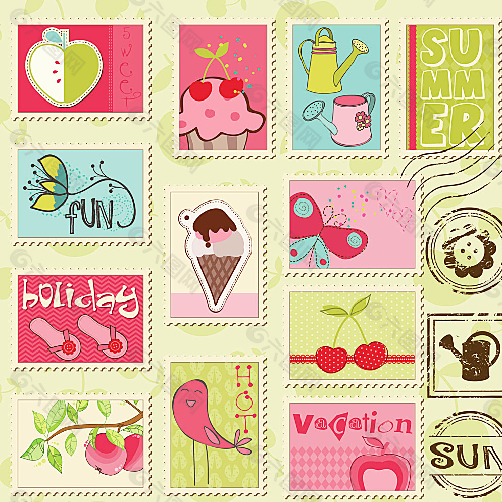 卡通邮票矢量素材图片