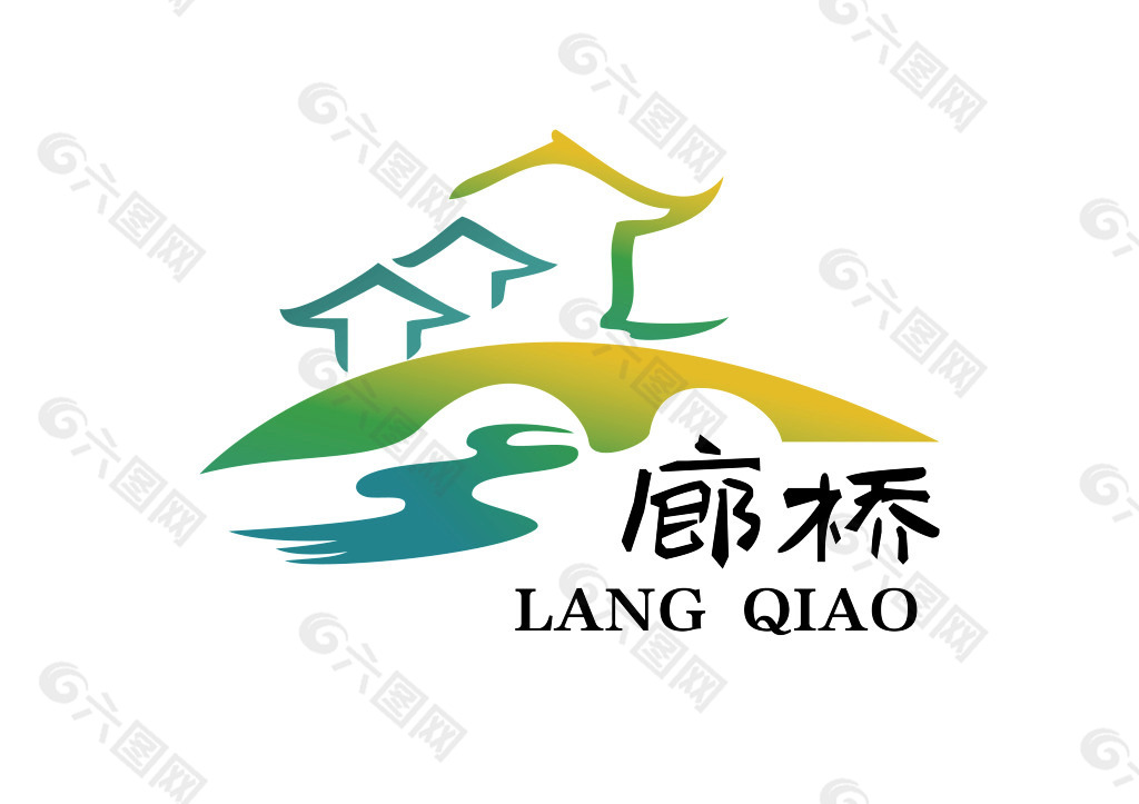 风景廊桥建筑logo