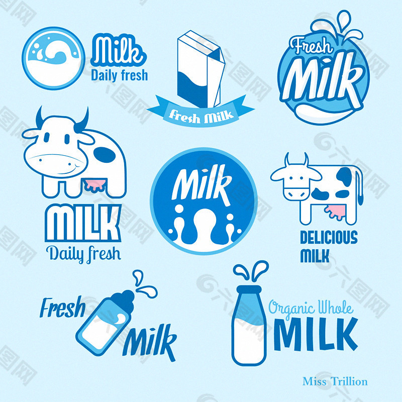 可爱卡通牛奶公司标签矢量图
