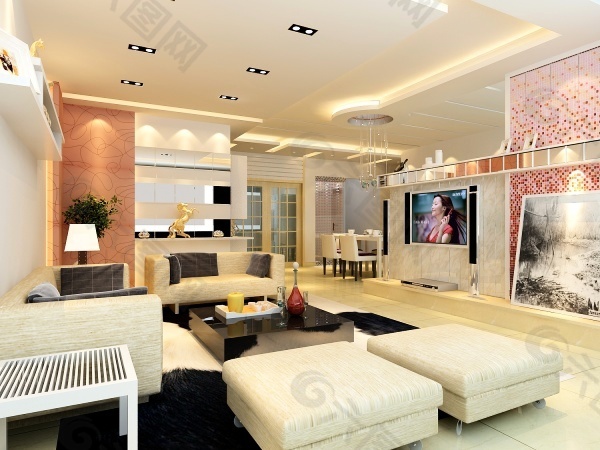 现代家装客厅模型效果图