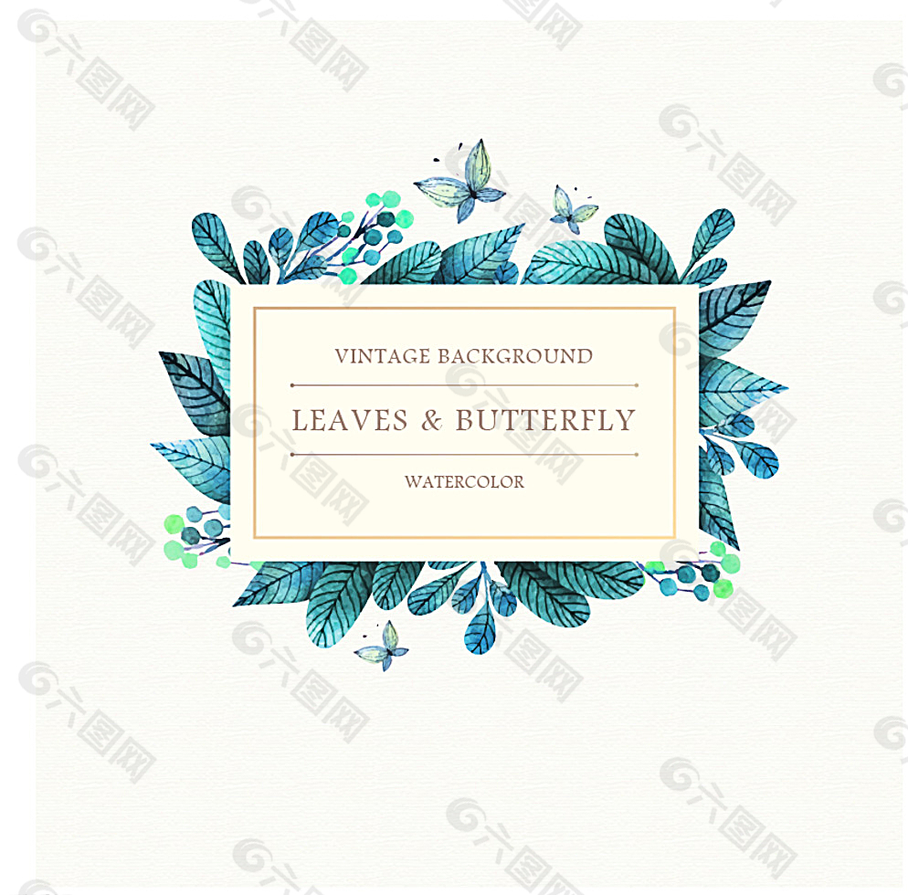 蝴蝶花草叶子水彩画矢量背景素材图片