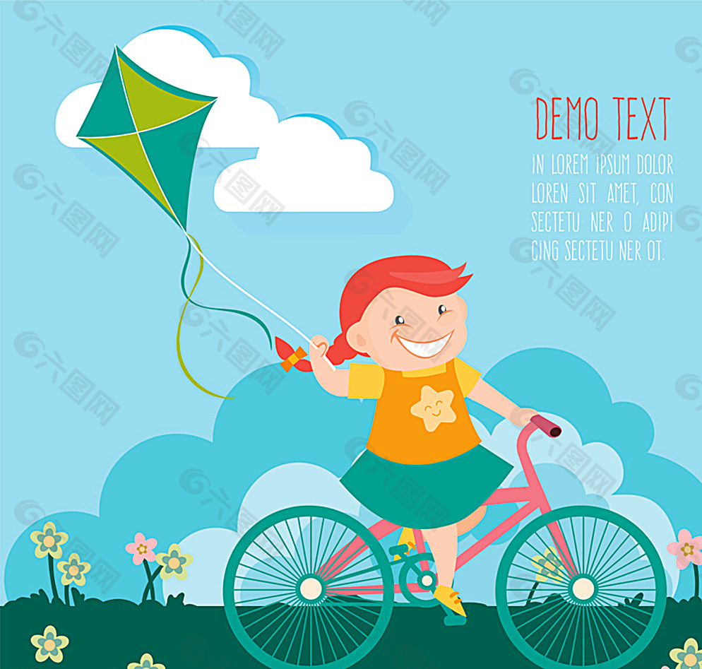骑单车 放风筝的 女孩图片