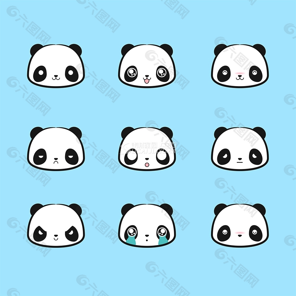 9款可爱熊猫表情头像矢量图下载