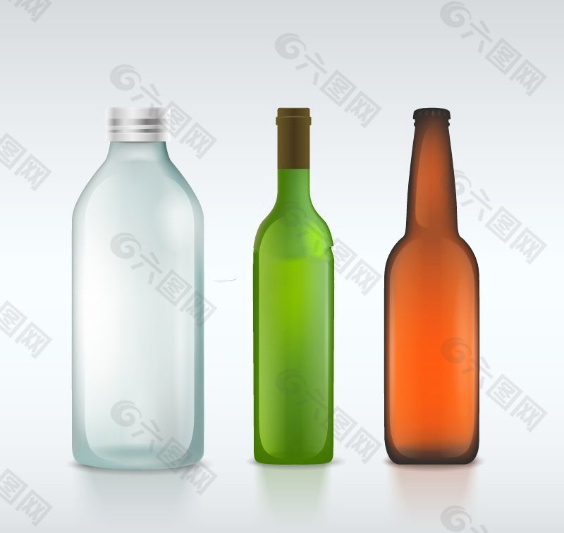 三款空玻璃瓶矢量图素材下载