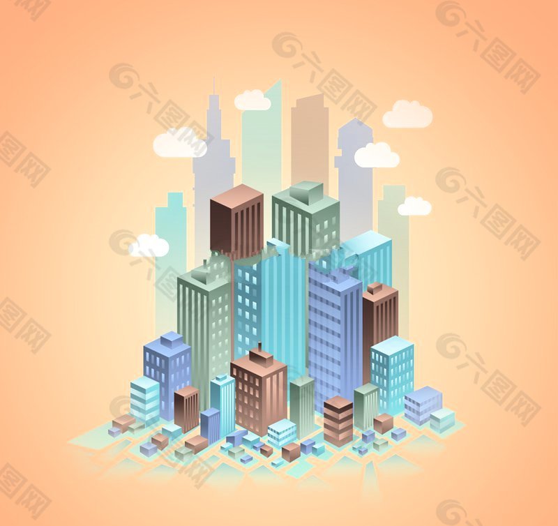 时尚3D城市大厦建筑矢量图下载