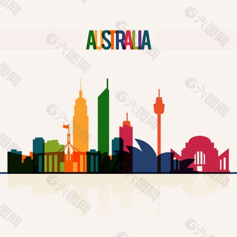 澳大利亚城市彩色剪影矢量图下载.