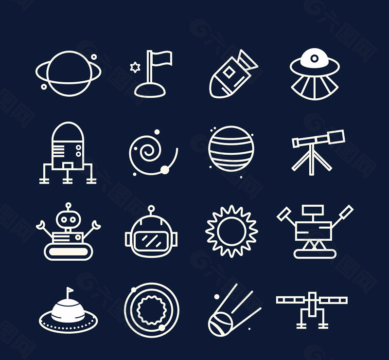 16款太空探索图标矢量图