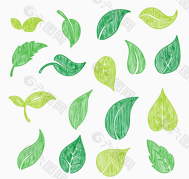 绿色彩绘叶子矢量素材
