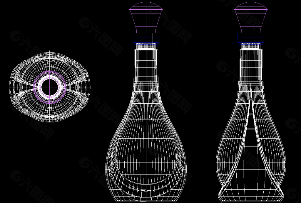 新瓶型3D模型CAD线稿图