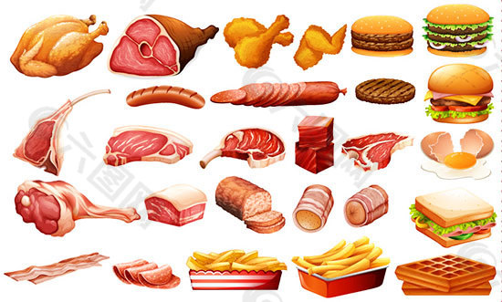 肉制品和快餐矢量素材.