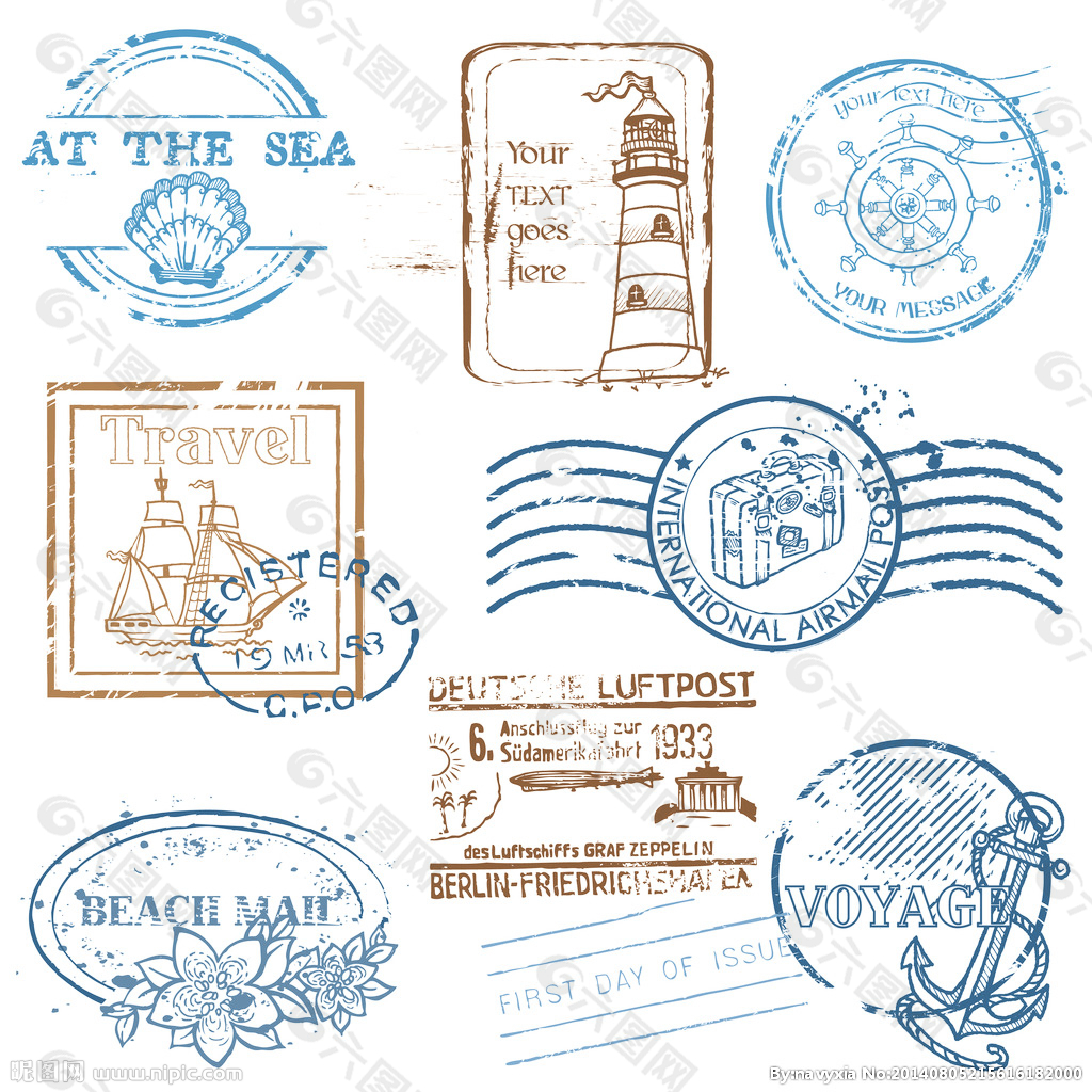 创意邮戳 印章 怀旧古典设计图标