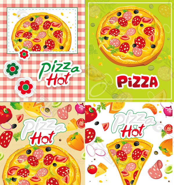 美味披萨菜谱矢量图下载