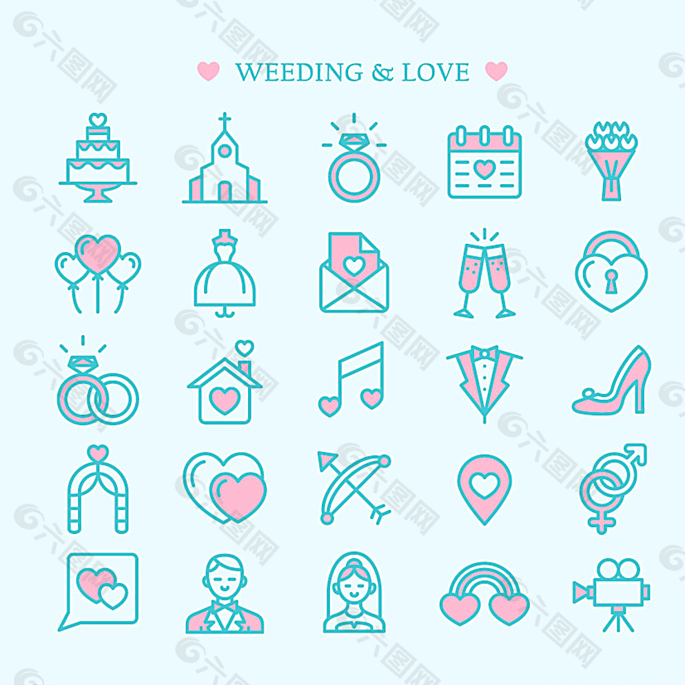 婚礼图标集合图片