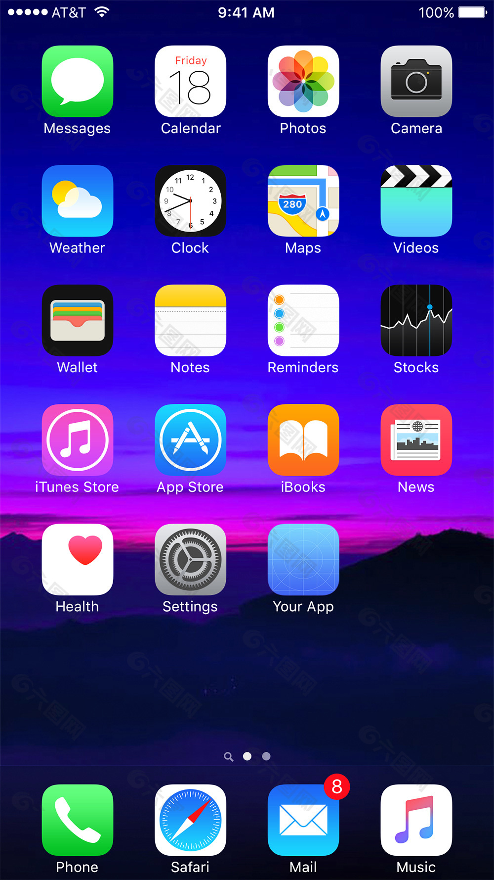iphone 6s 主屏幕图标模板psd下载