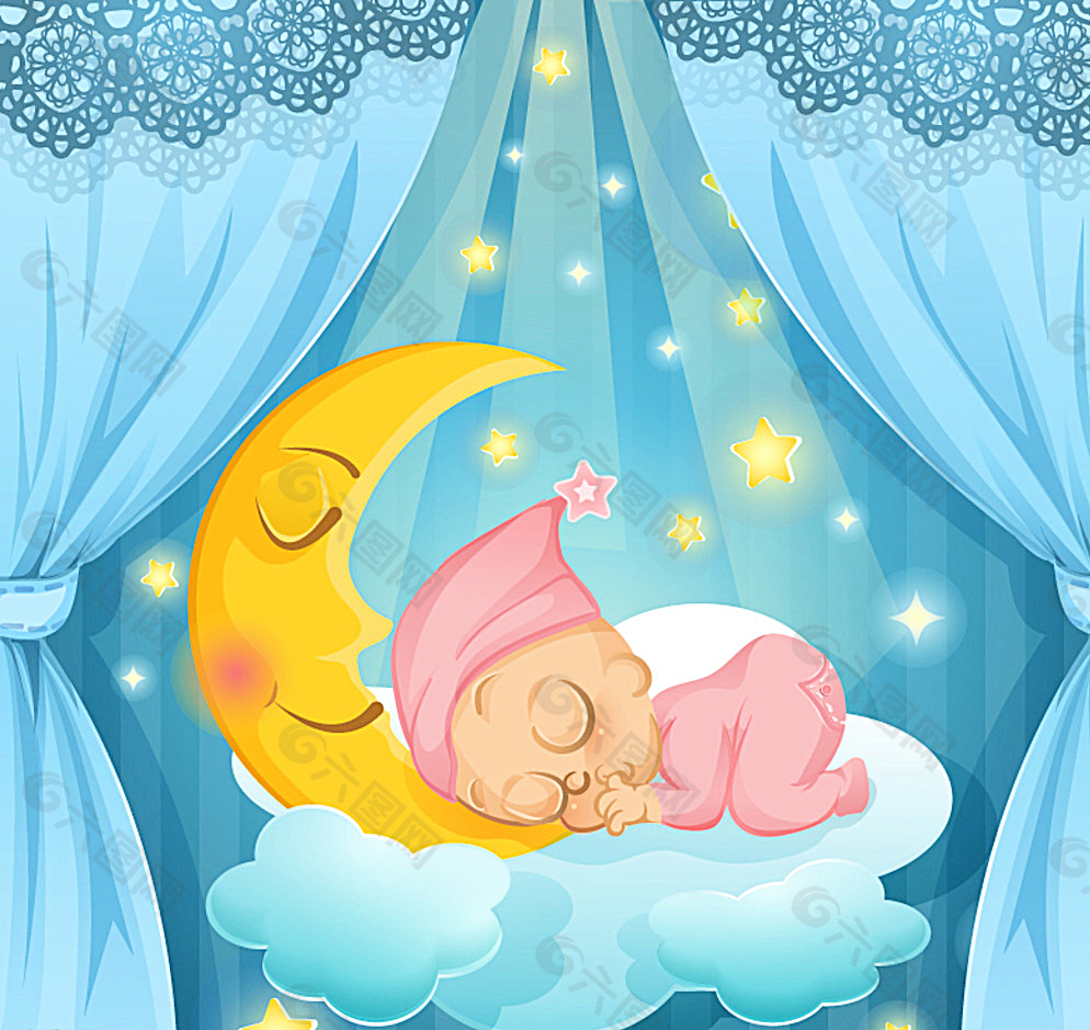 酣睡的婴儿插画矢量素材图片