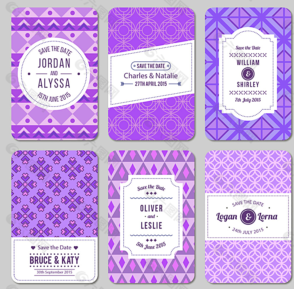 紫色婚礼卡片矢量图图片
