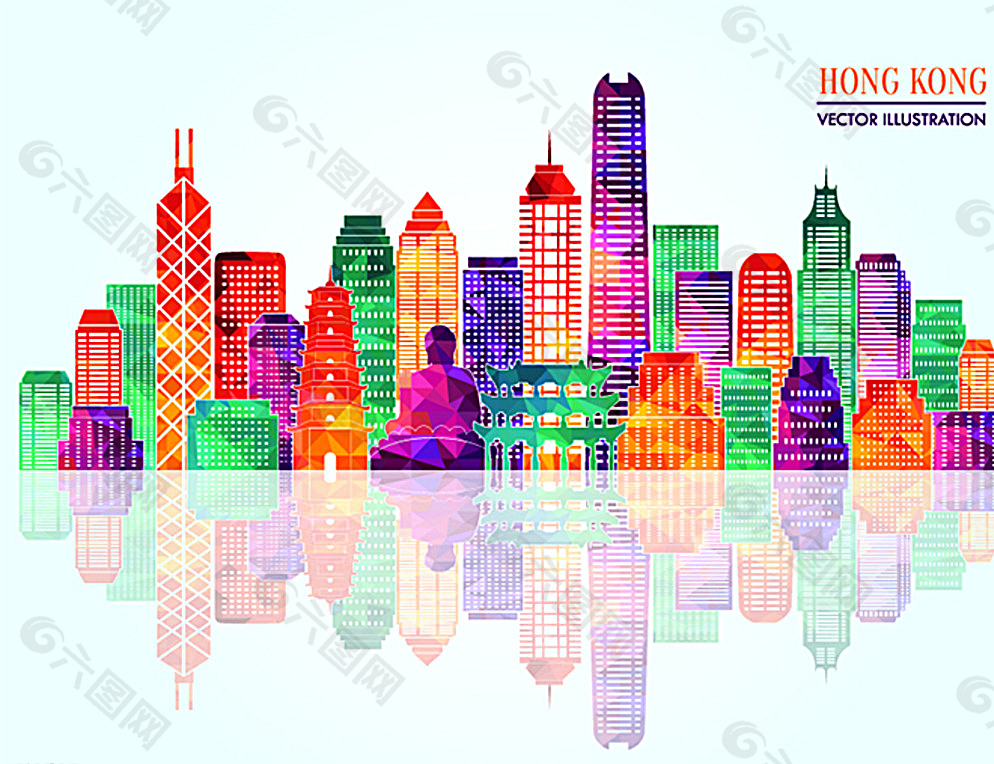 香港城市彩色模块剪影图图片