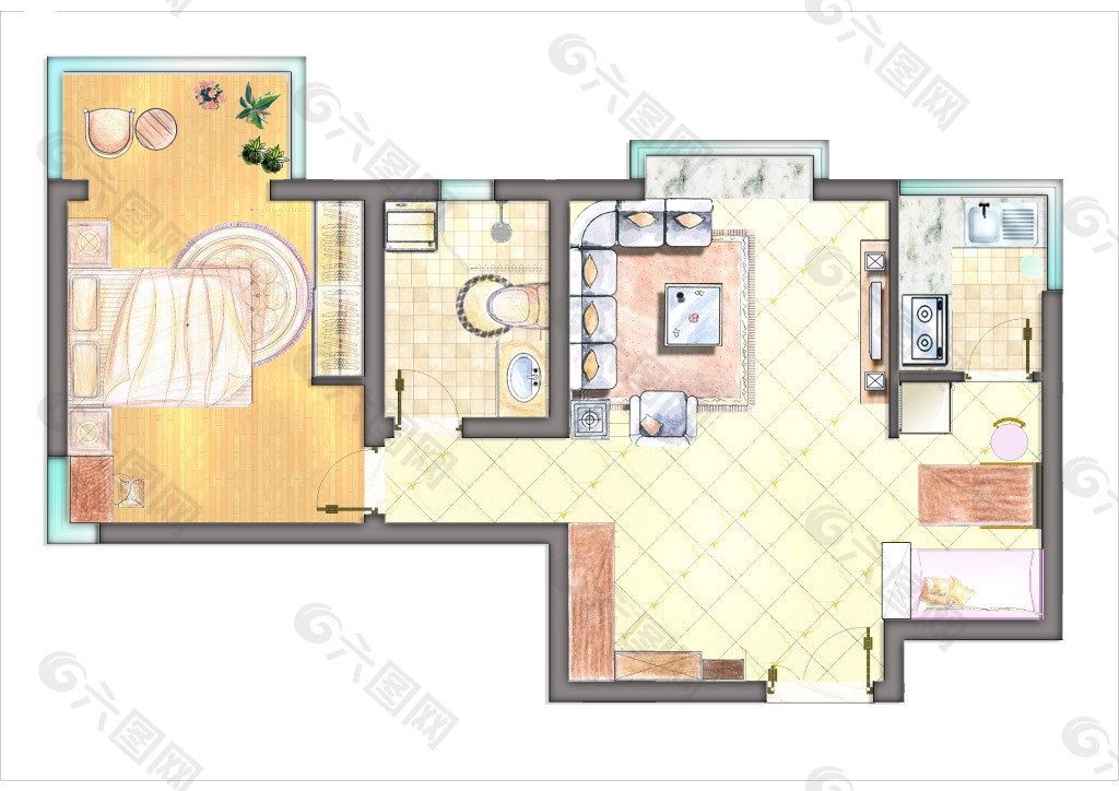 单身公寓室内设计布置图