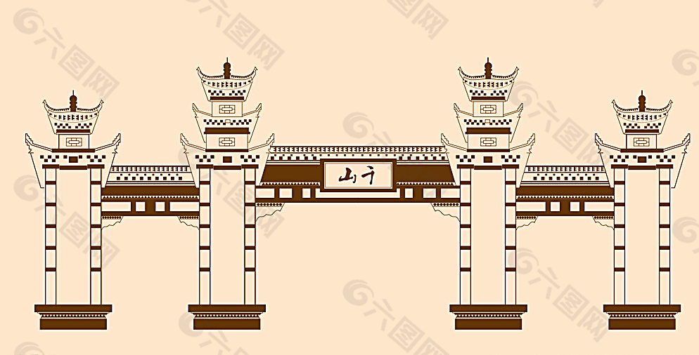千山牌坊矢量图图片