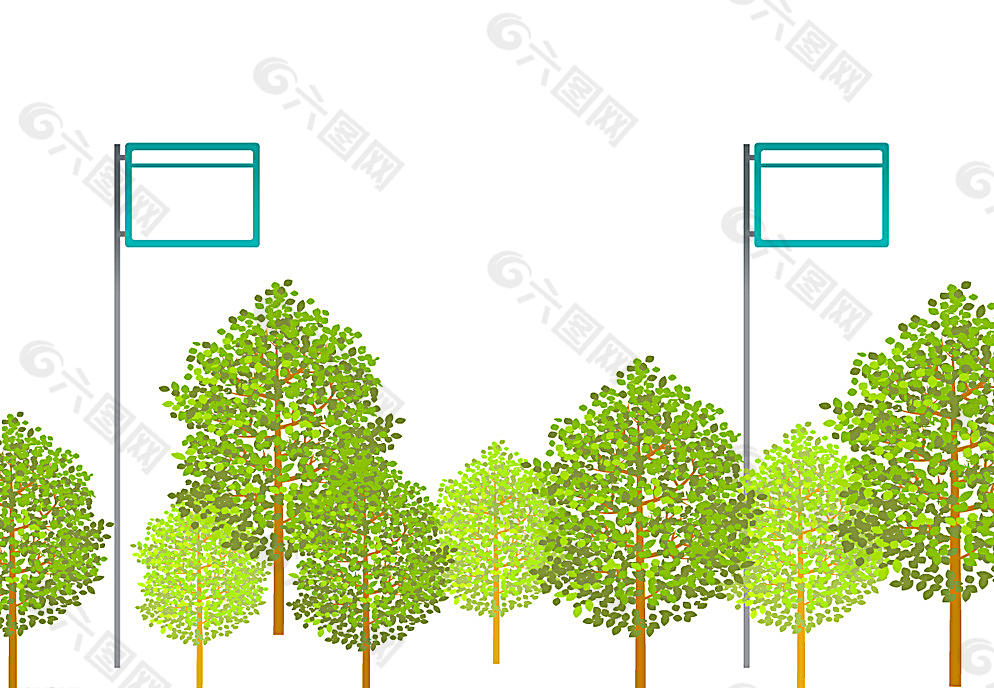 绿树路牌矢量素材图片