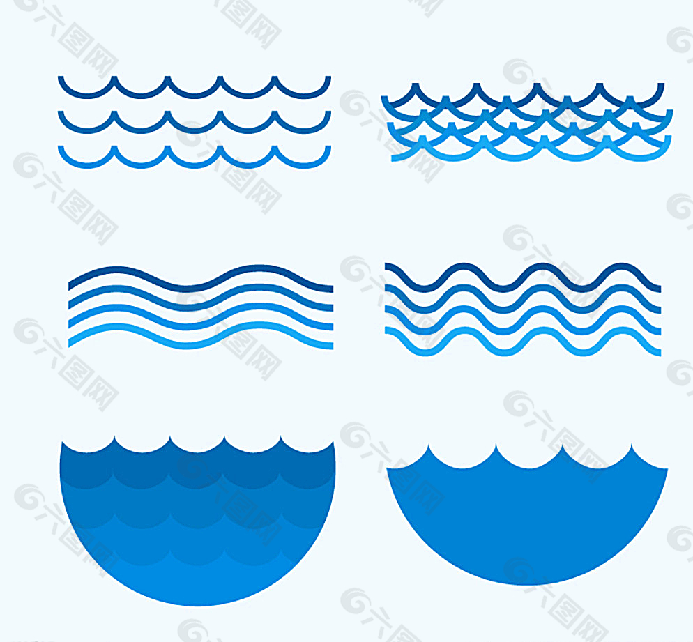 6款蓝色波浪设计矢量素材图片