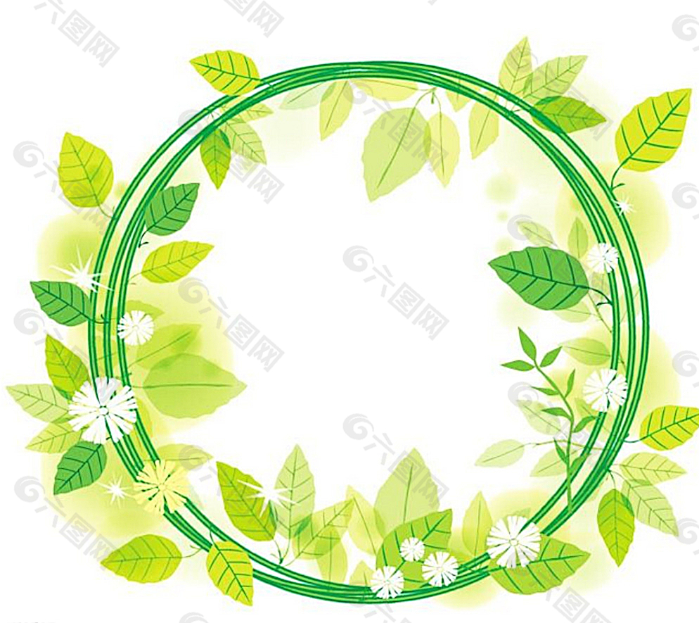 绿叶花朵构成的圆形边框图片