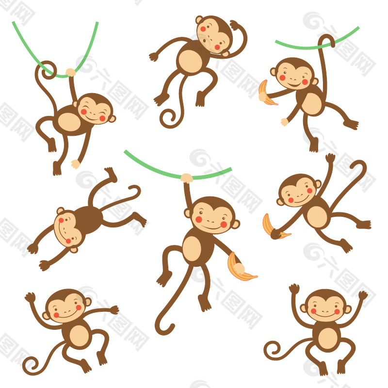 8款卡通猴子设计矢量素材