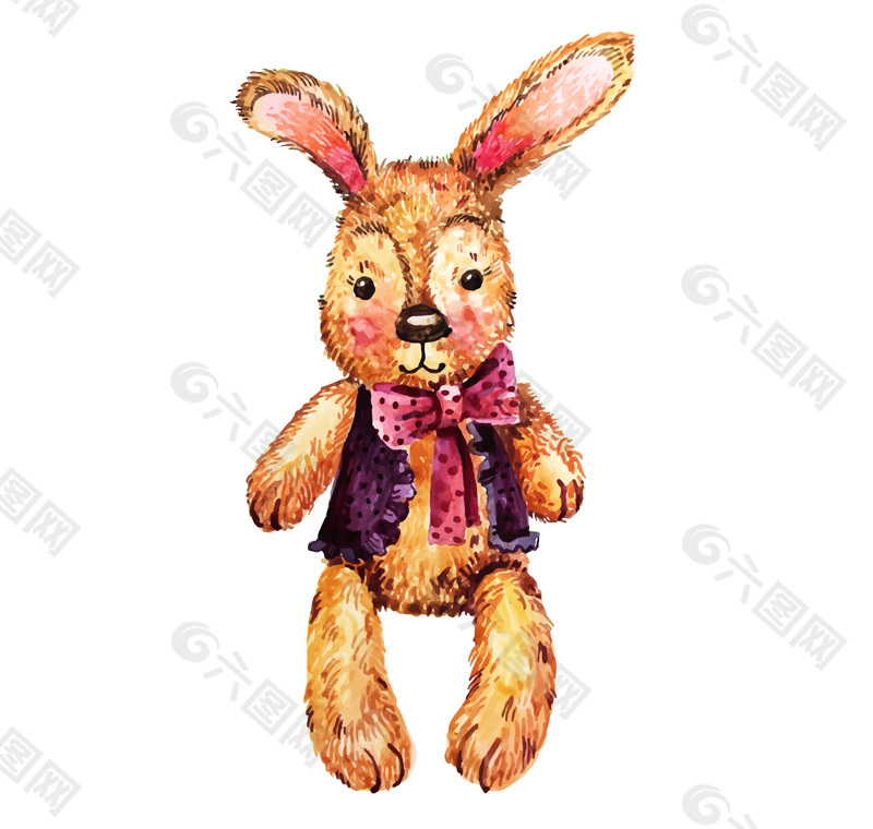 可爱水彩绘兔子玩偶矢量素材