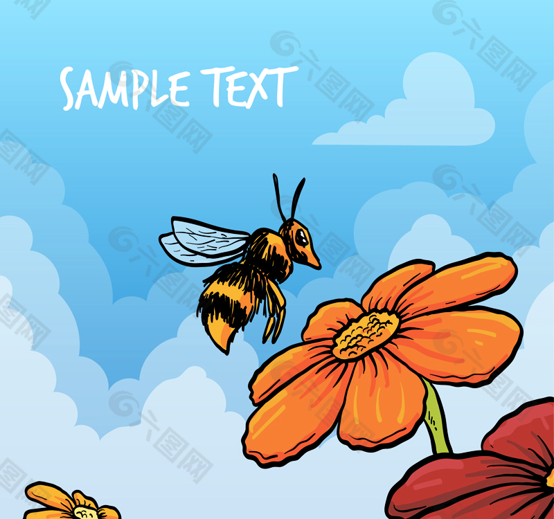 卡通采蜜的蜜蜂