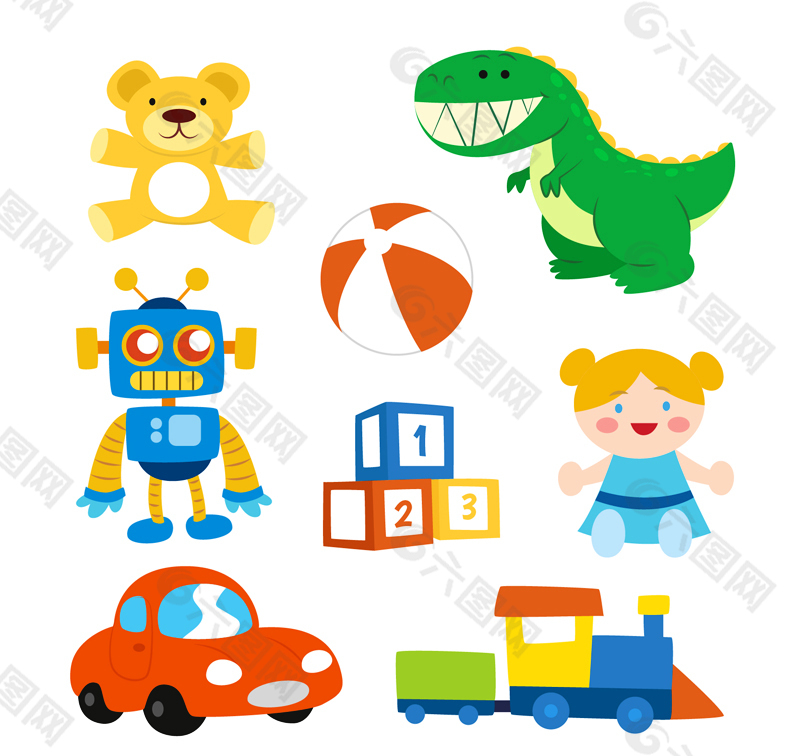 8款可爱儿童玩具矢量素材设计元素素材免费下载 图片编号 六图网