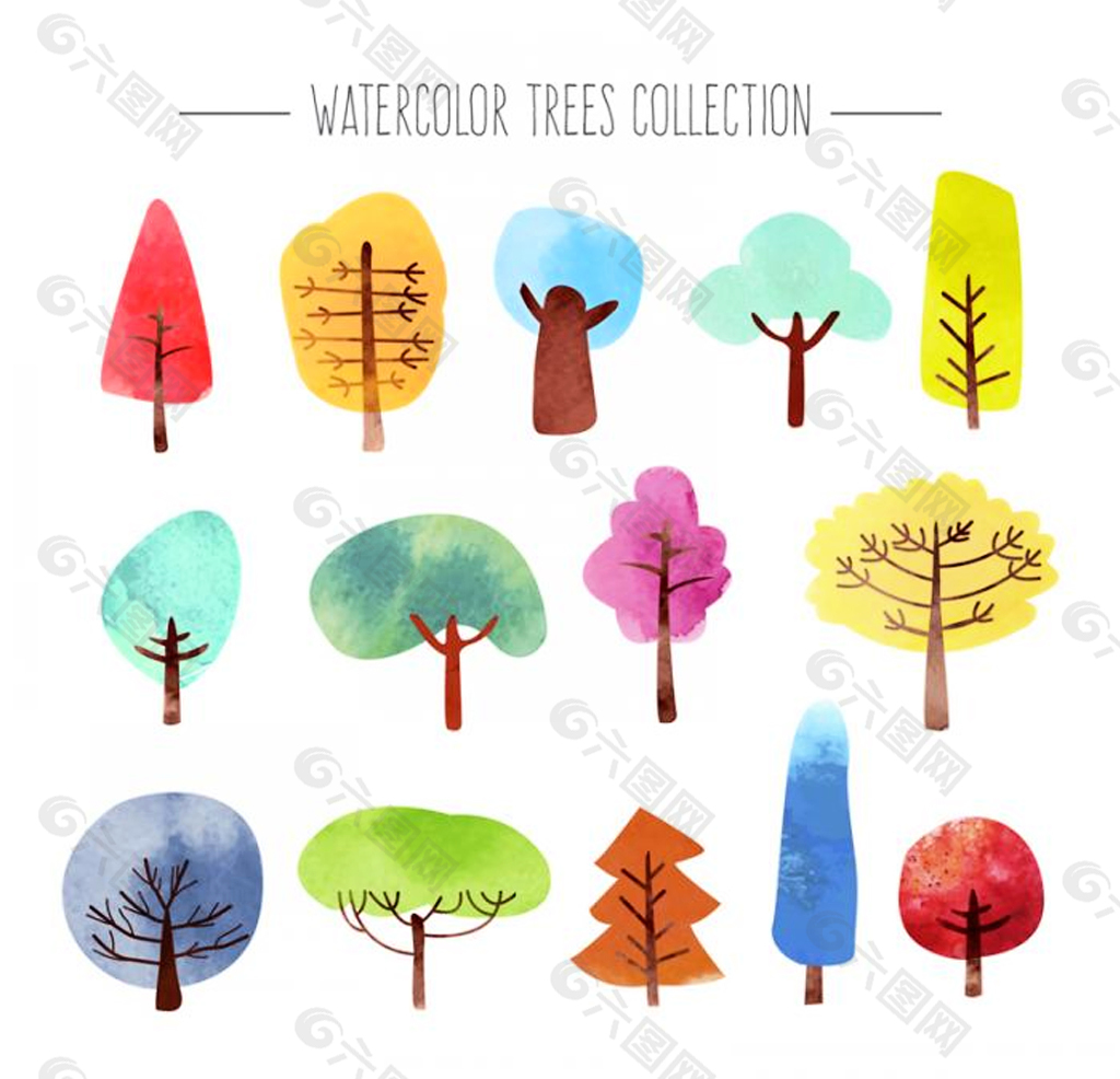 14款水彩树木设计矢量素材
