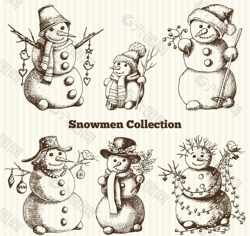 6款手绘圣诞雪人矢量素材