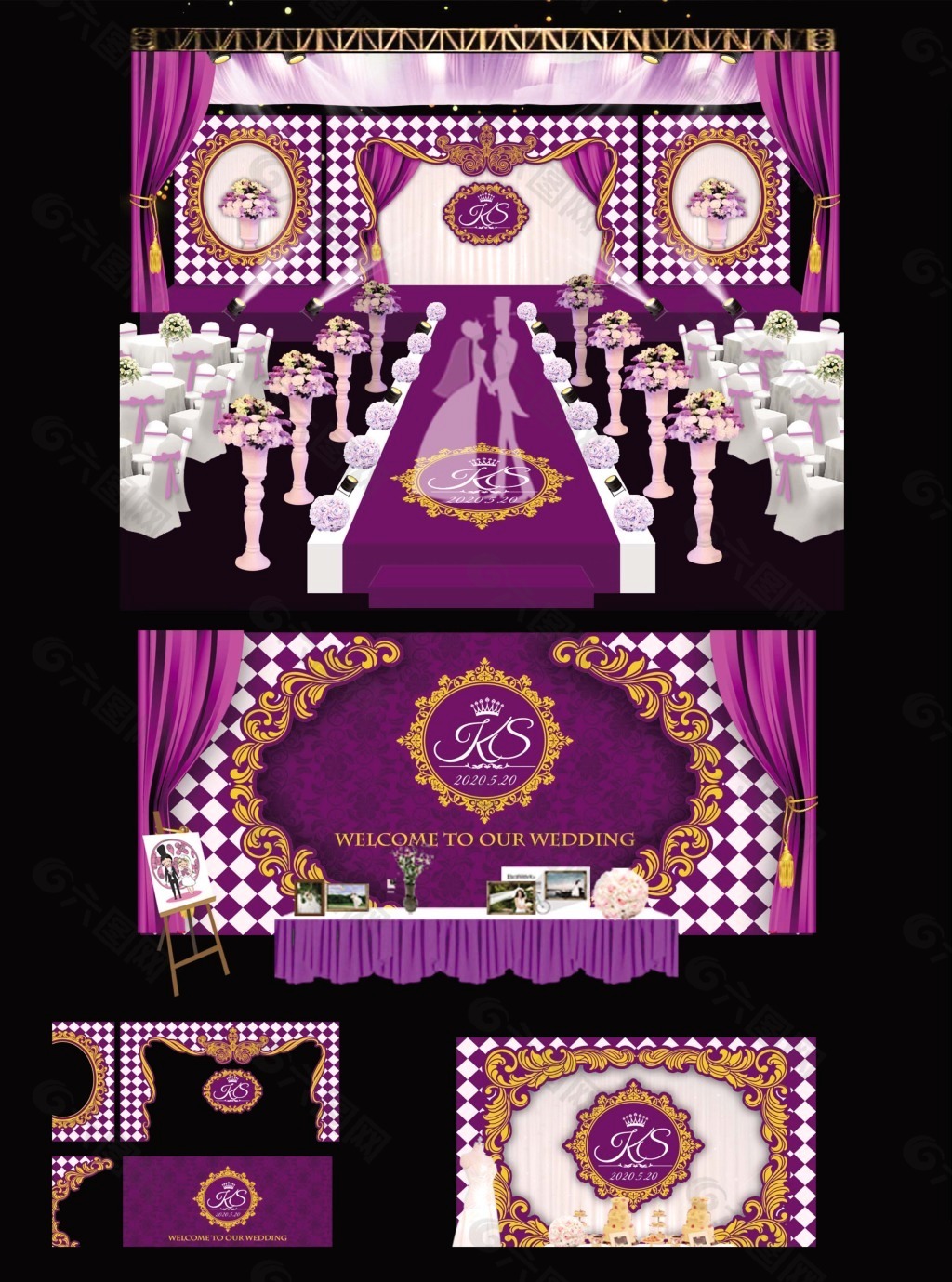 紫色婚礼模板