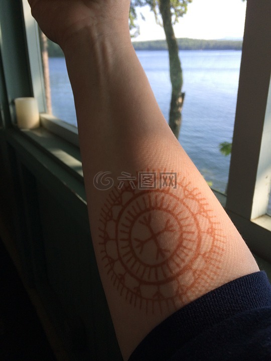 纹身,手臂,湖