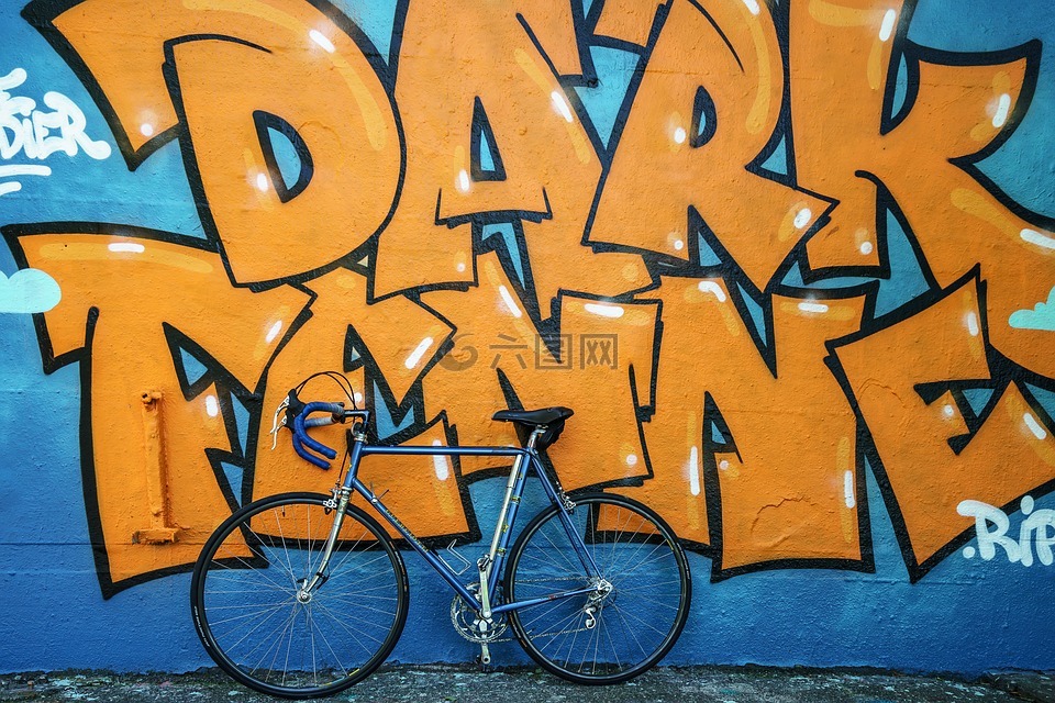 赛自行车,涂鸦,墙