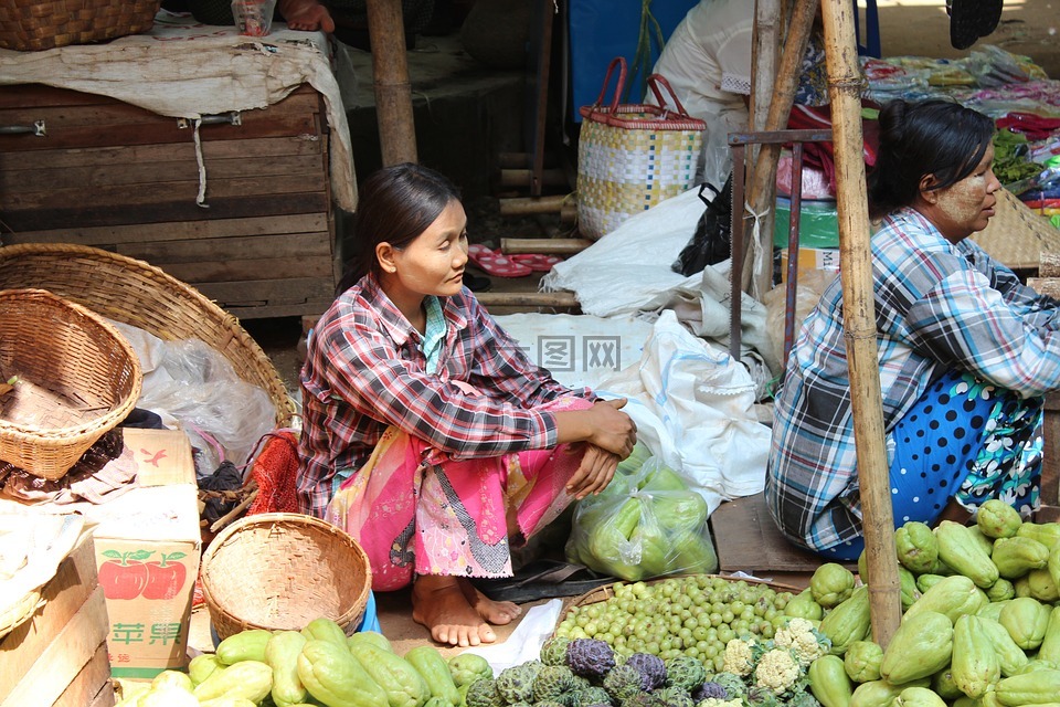 缅甸,市场,市场摊位