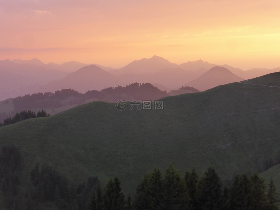 日落,蒂罗尔,高山