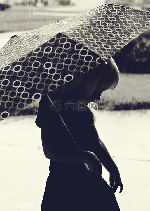 抑郁,女孩,伞
