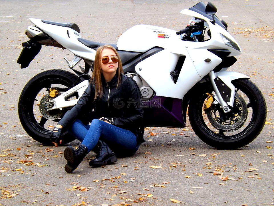 女孩,摩托车,皮夹克