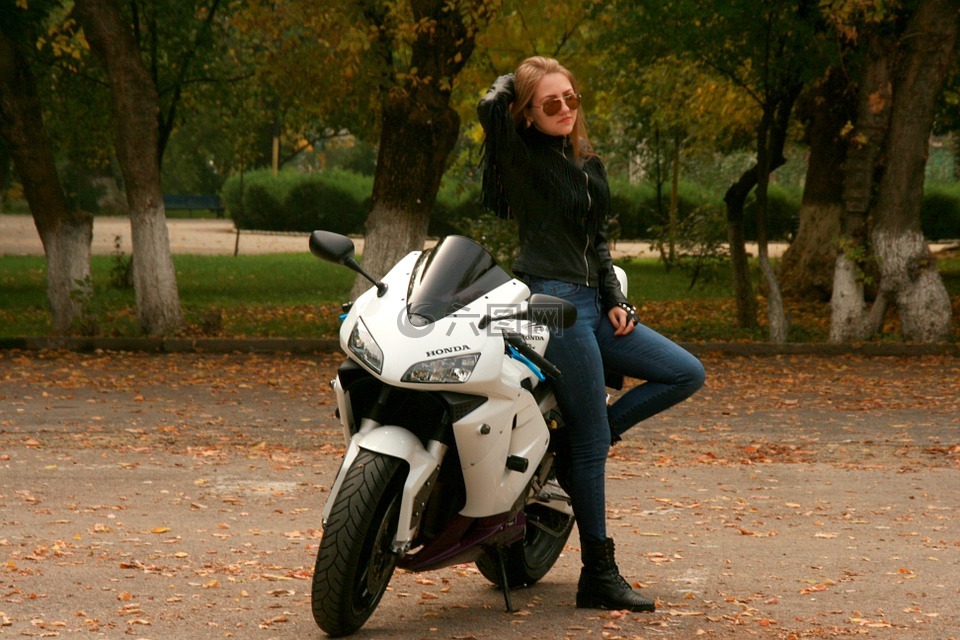 女孩,摩托车,皮夹克