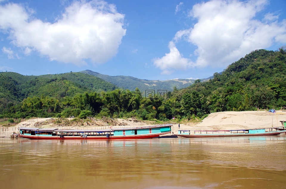 老挝,湄公河,小船