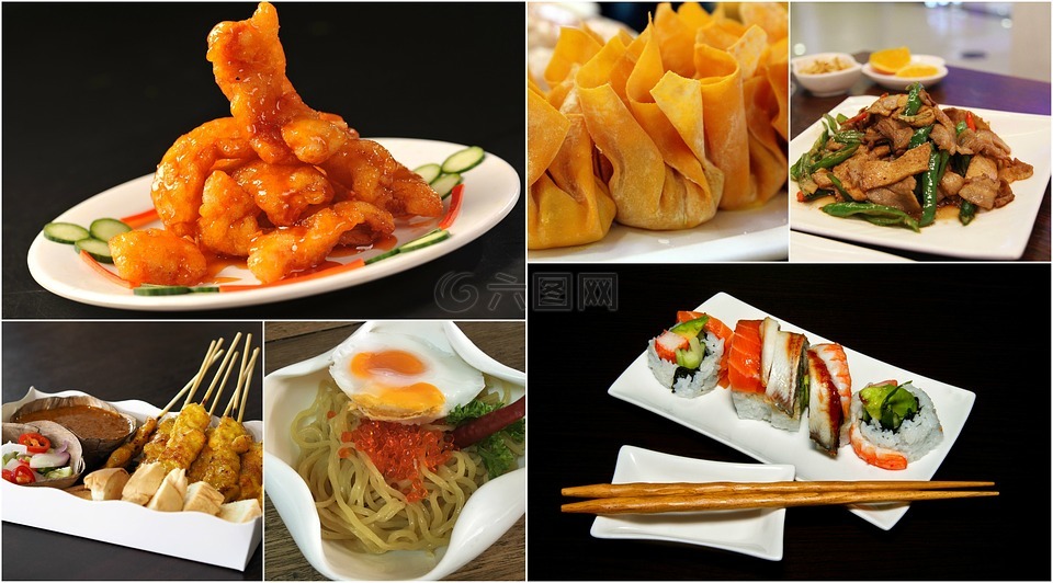 亚洲食品,食品拼贴,照片拼贴