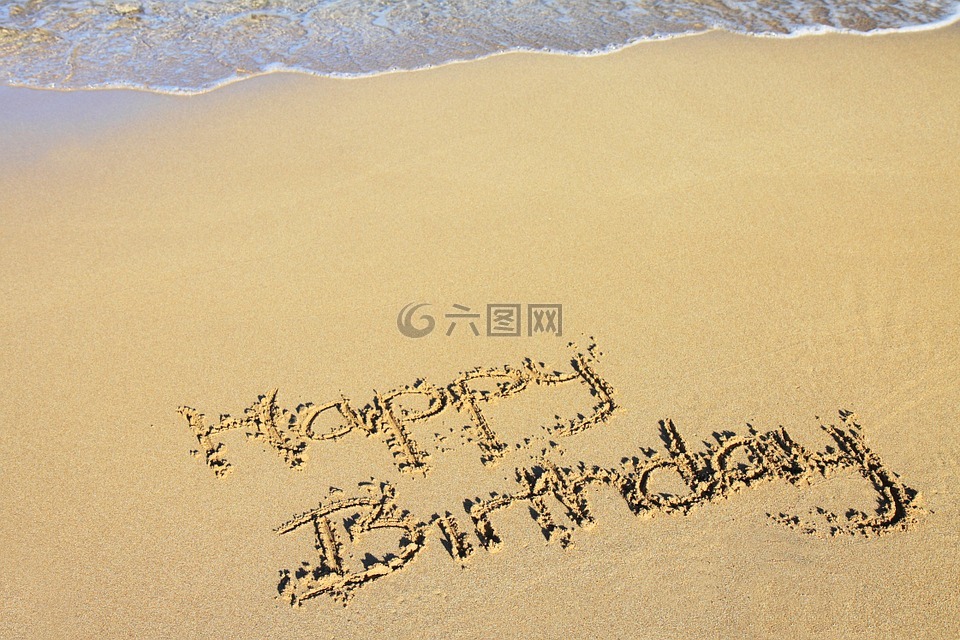 海滩,生日快乐,庆典
