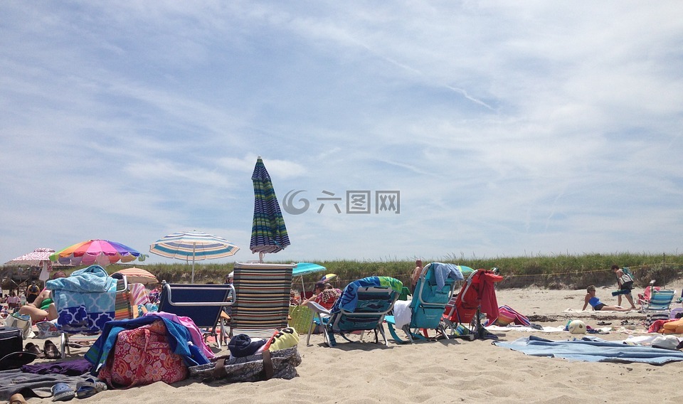 海滩,沙,伞