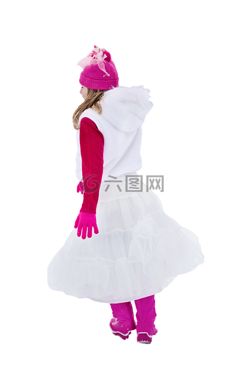 年轻的女孩,白色的裙子,粉红色